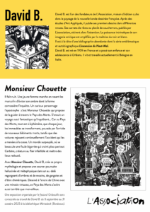 Biographie du bédéiste David B. et résumé de sa dernière bande dessinée Monsieur Chouette