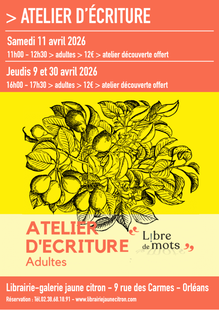 Atelier d'écriture pour adulte à la librairie jaune citron