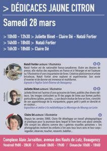 Dédicaces sur le stand Jaune citron du salon du livre jeunesse Val de Lire