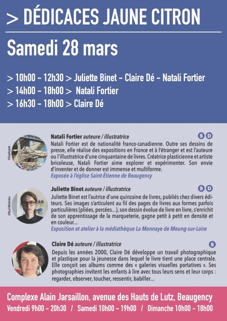 Dédicaces sur le stand Jaune citron du salon du livre jeunesse Val de Lire