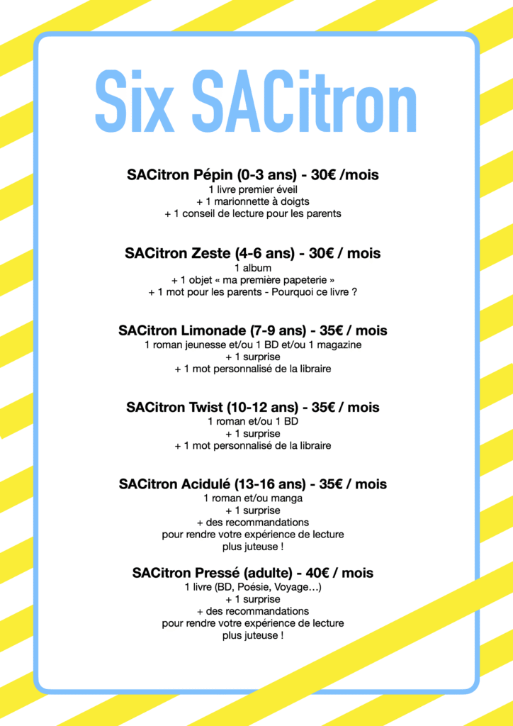 Six abonnements pour le SACitron à la librairie jaune citron