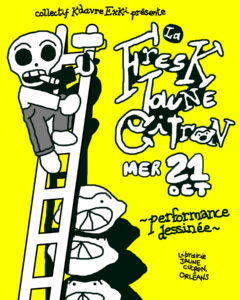 Performance dessinée dans l'espace galerie de la librairie jaune citron